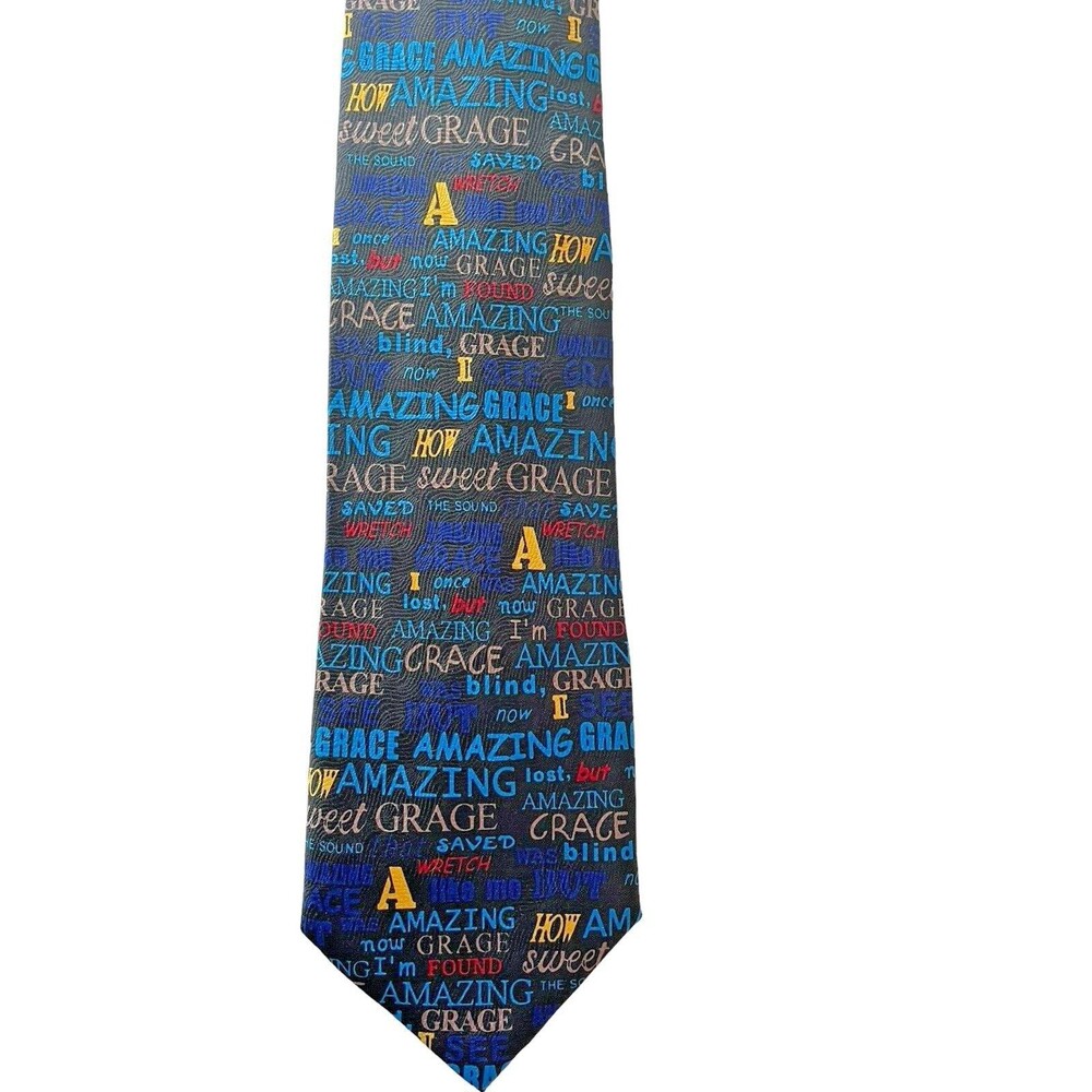 Roberto Cellini Amazing Grace Tie Religious Christian Hymn Choir Music Lyrics - Picture 2 of 7